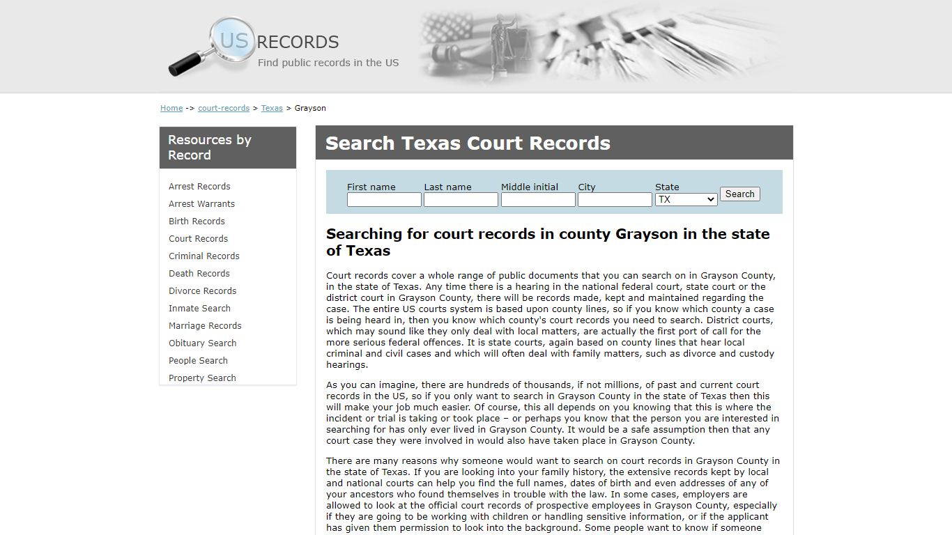 Search Court Records Grayson Texas | US Records